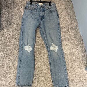 Levi 501 Light Wash Distressed Straight-Leg Jeans